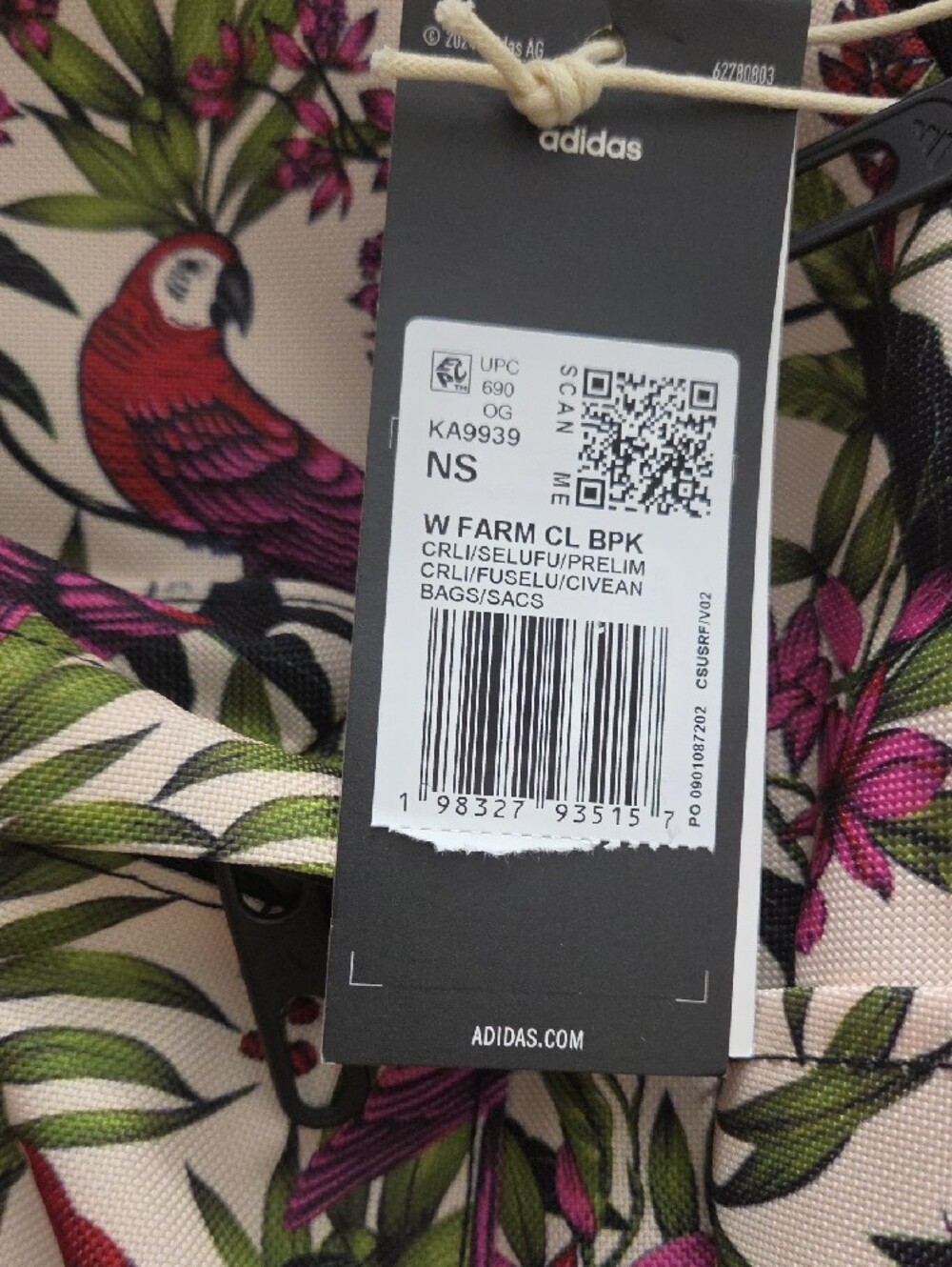 Adidas Floral Tropical Parrot Backpack - Pink & Green on Cream - Picture 13 of 13